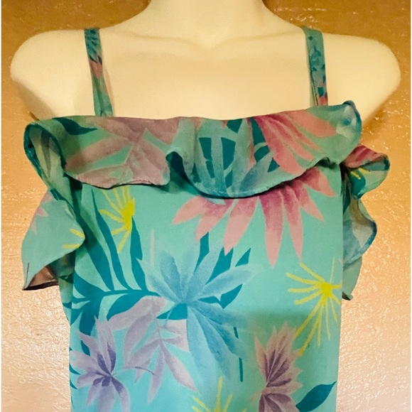 PRIVATE LUXURIES Asymmetric Tropical Floral Print Dress Medium As-Is - Picture 9 of 10